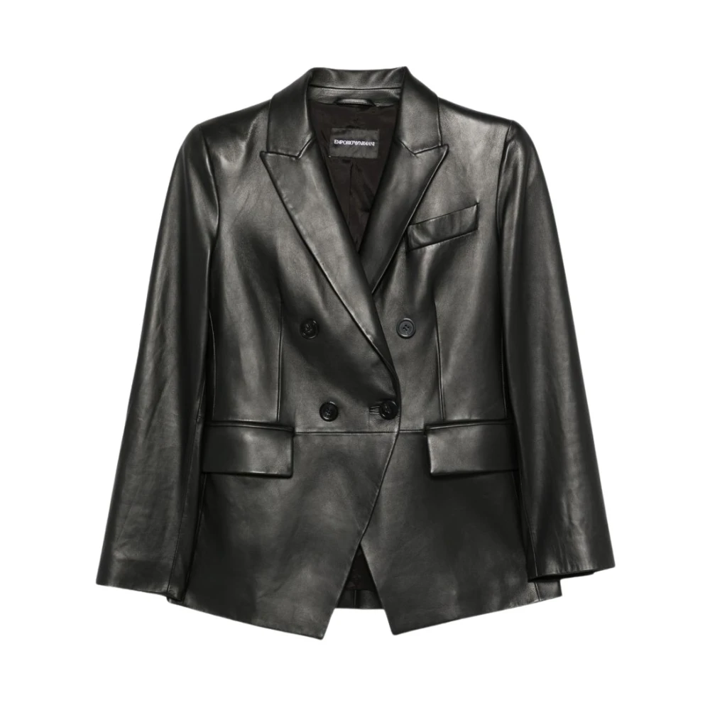 Emporio Armani , Blazers, Female, Black, Xs, Double-Breasted Lamb Leather Jacket