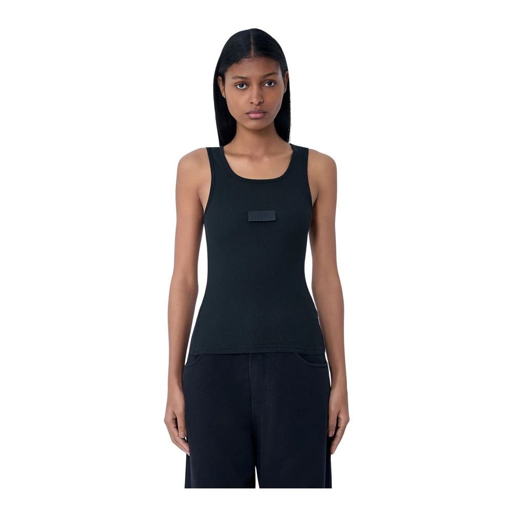 Mm6 Maison Margiela Women's Black Logo Motif Tank Top - Sleeveless Tops - Xs - Tops