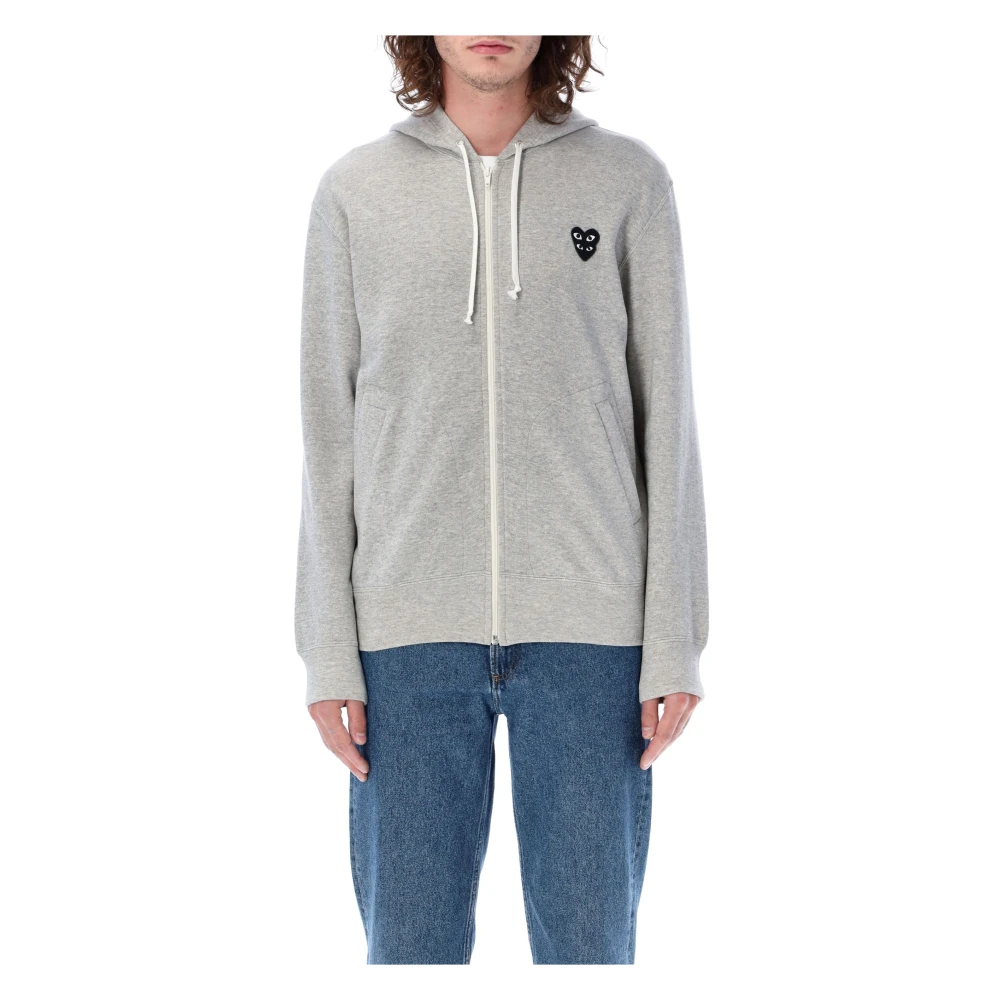Comme des Garçons Grijze Gebreide Hoodie Met Rits Dubbel-Hart Patch Gray Dames