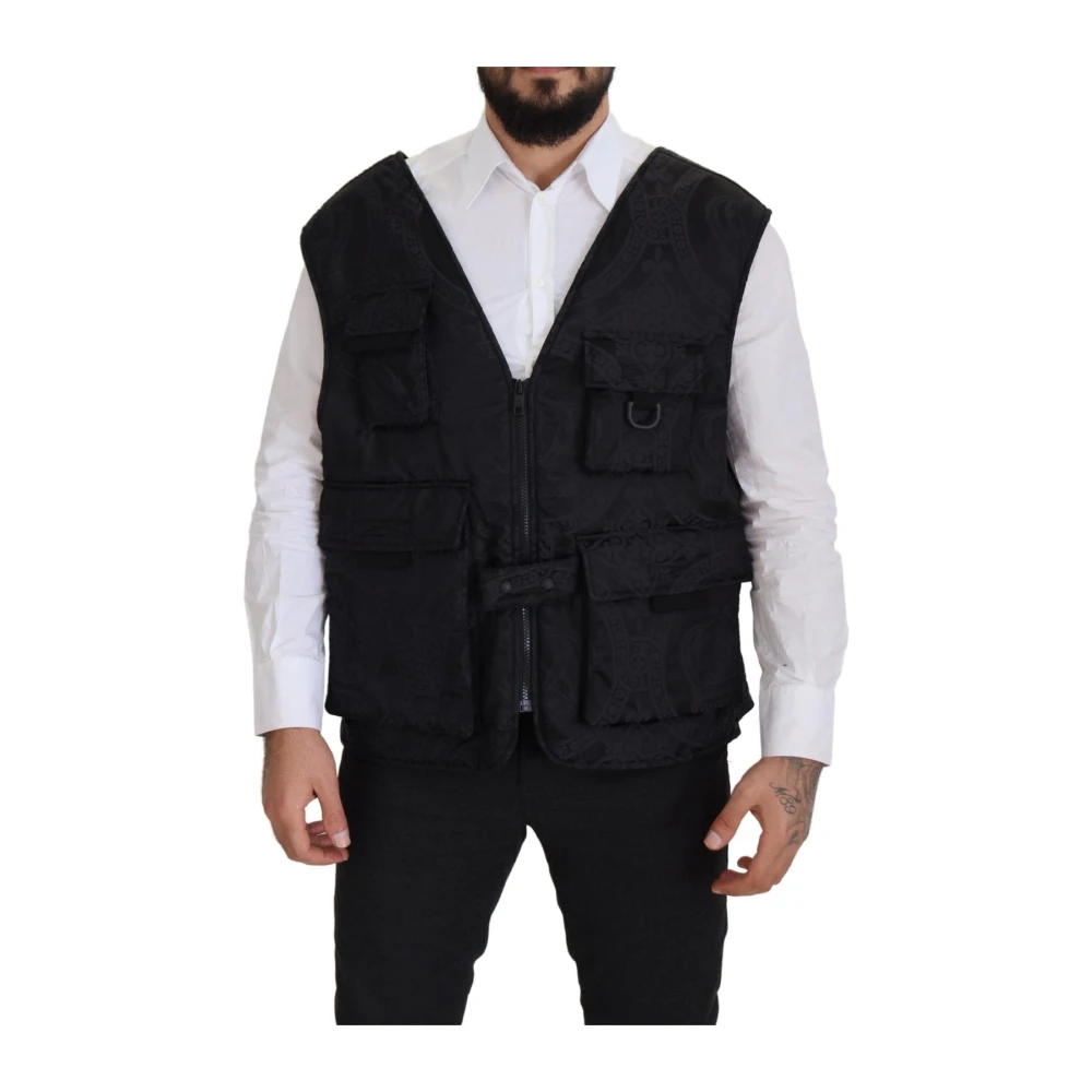 Dolce & Gabbana Men's Black Embroidered Utility Style Vest - Waistcoats - L- Jackets