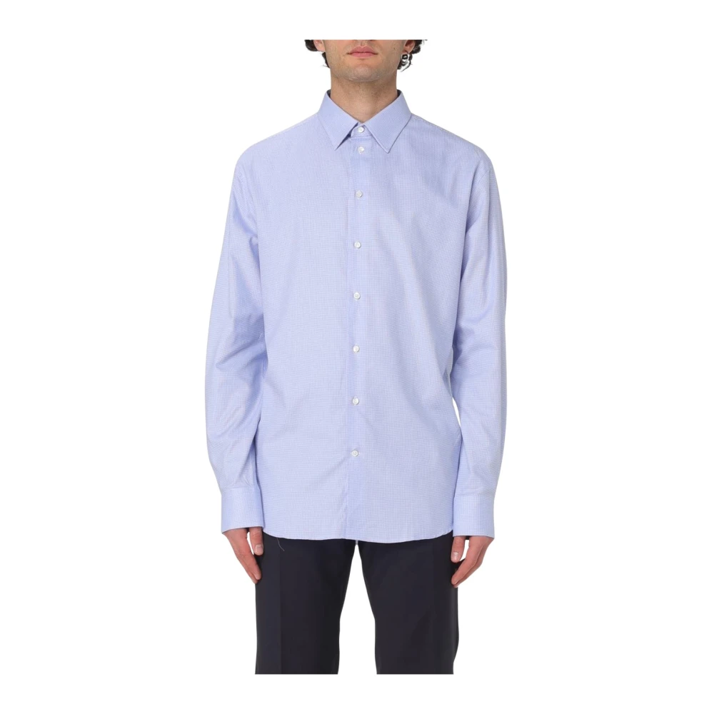 Emporio Armani Uomo Blu Camicia A Righe A Maniche Lunghe