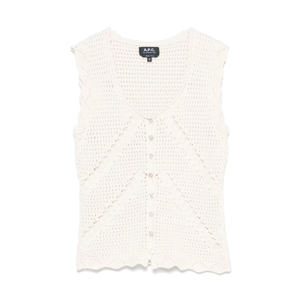 A.p.c. Beige Mouwloze Sweater met Knoopsluiting White Dames