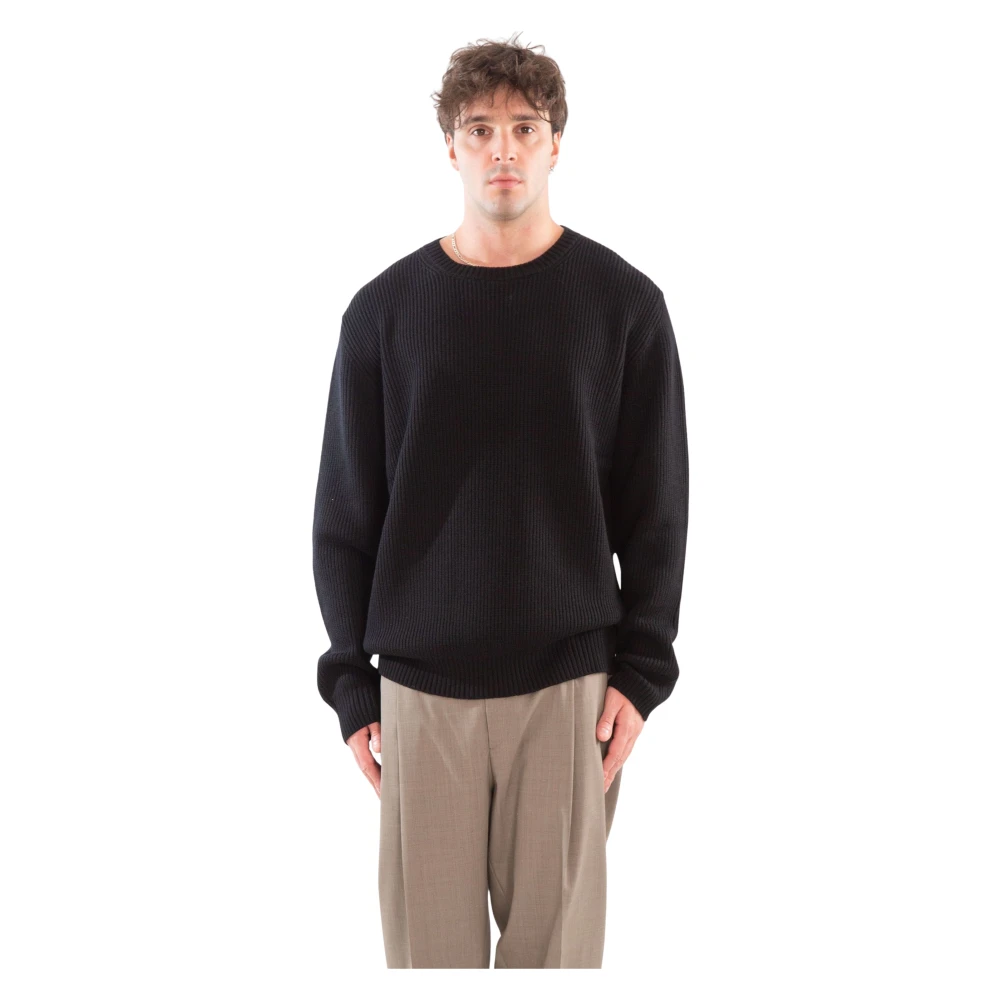 Seven Gauge Geribbelde Merinos Crewneck Sweater Black Heren