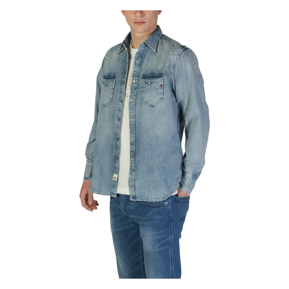 Replay Blauw Effen Shirt met Lange Mouwen Blue Heren