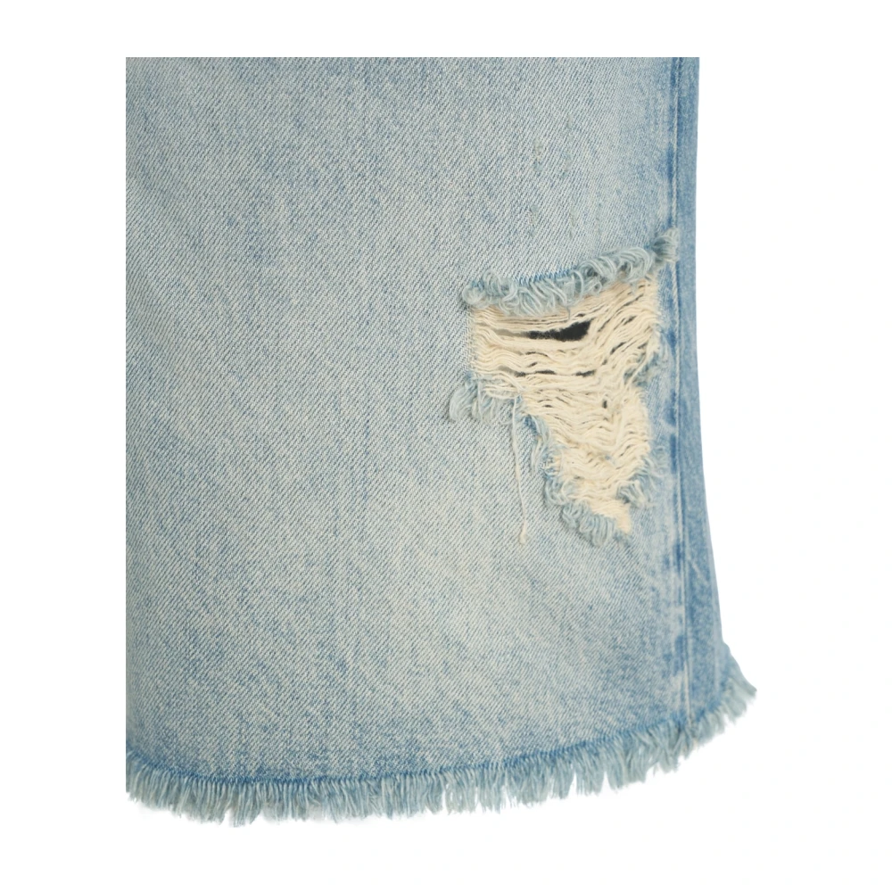 7 For All Mankind Blauwe Denim Fringed Bermuda's Blue Dames