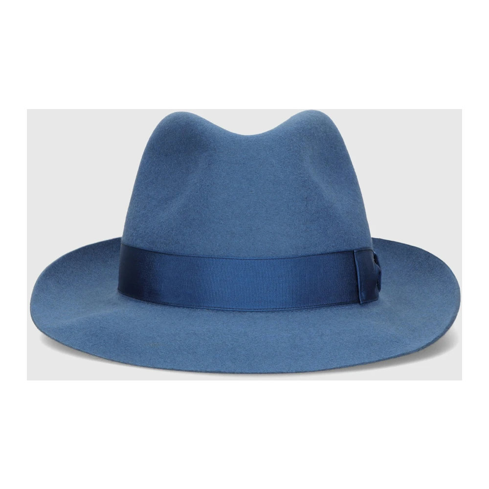 Borsalino Geborsteld Vilt Kleine Rand Hoed Blue Heren