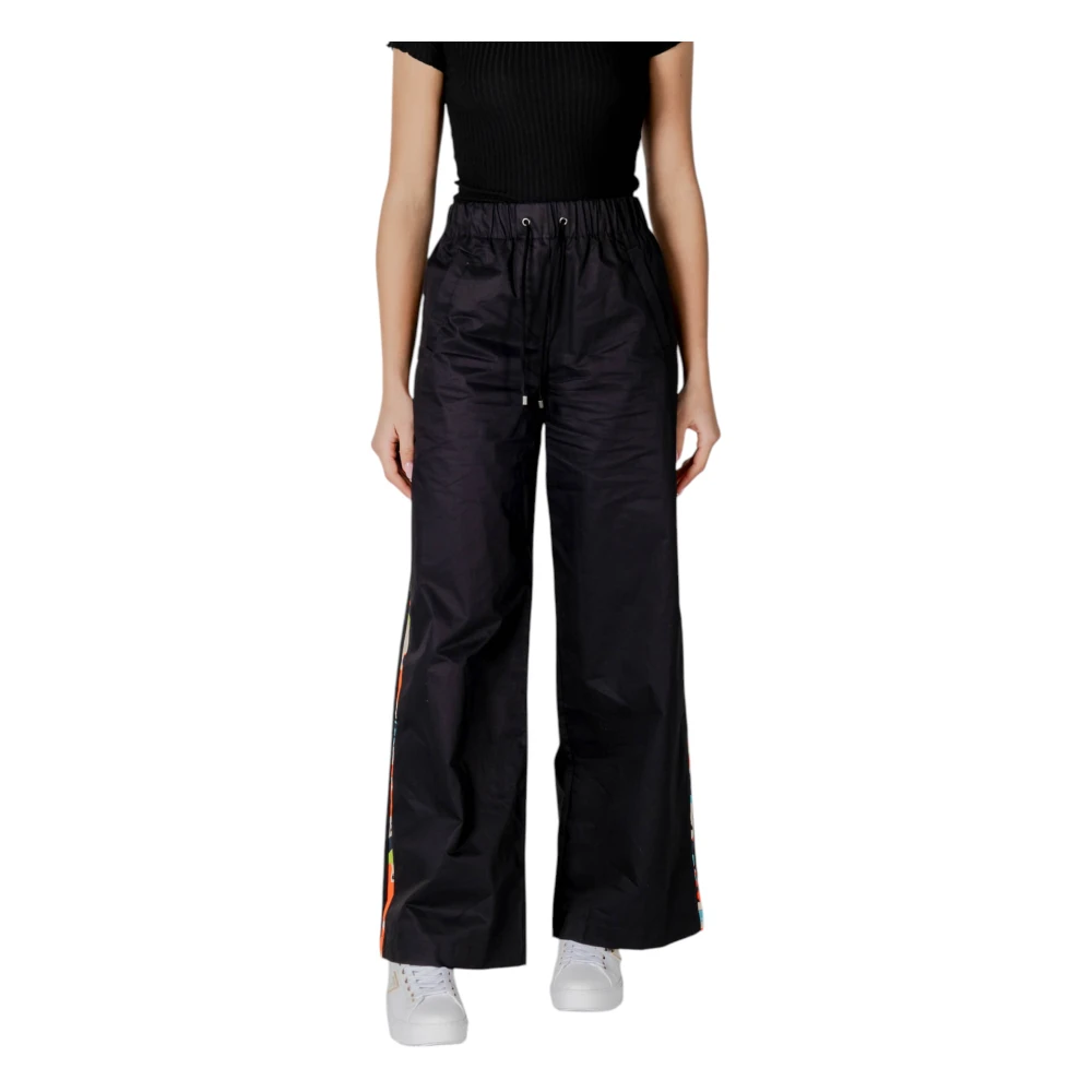 Desigual Zwarte katoenen broek met vetersluiting en zakken Black Dames