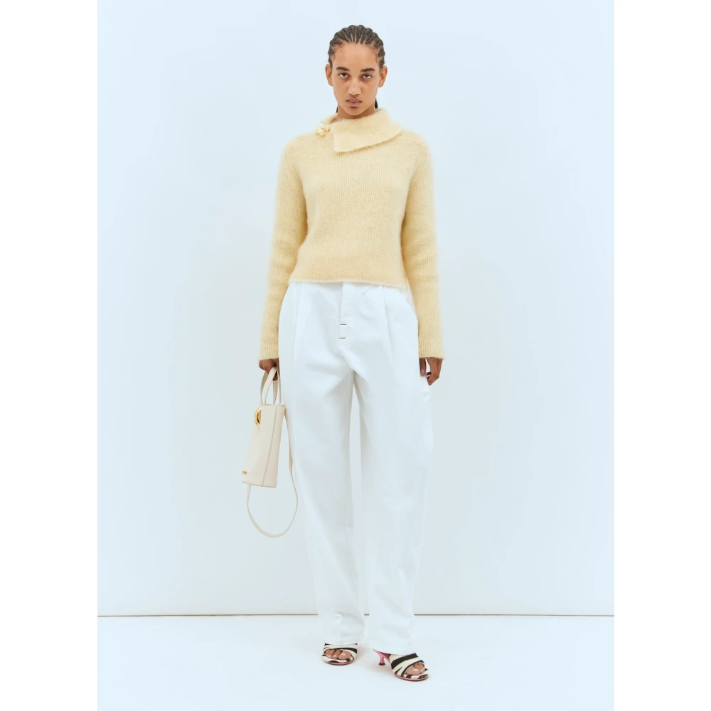 Jacquemus Marina Mohair Sweater Shawl Hals Rib Yellow Dames