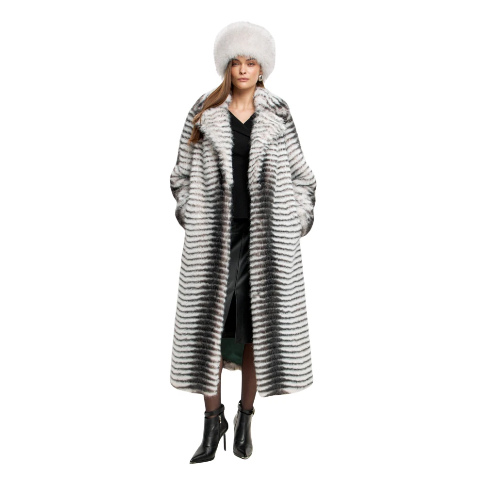 Cesare Gaspari Vrouw Grijs Jassen Dames, S, Leer, Winter Lange Jas Van Imitatiebont Met Riem