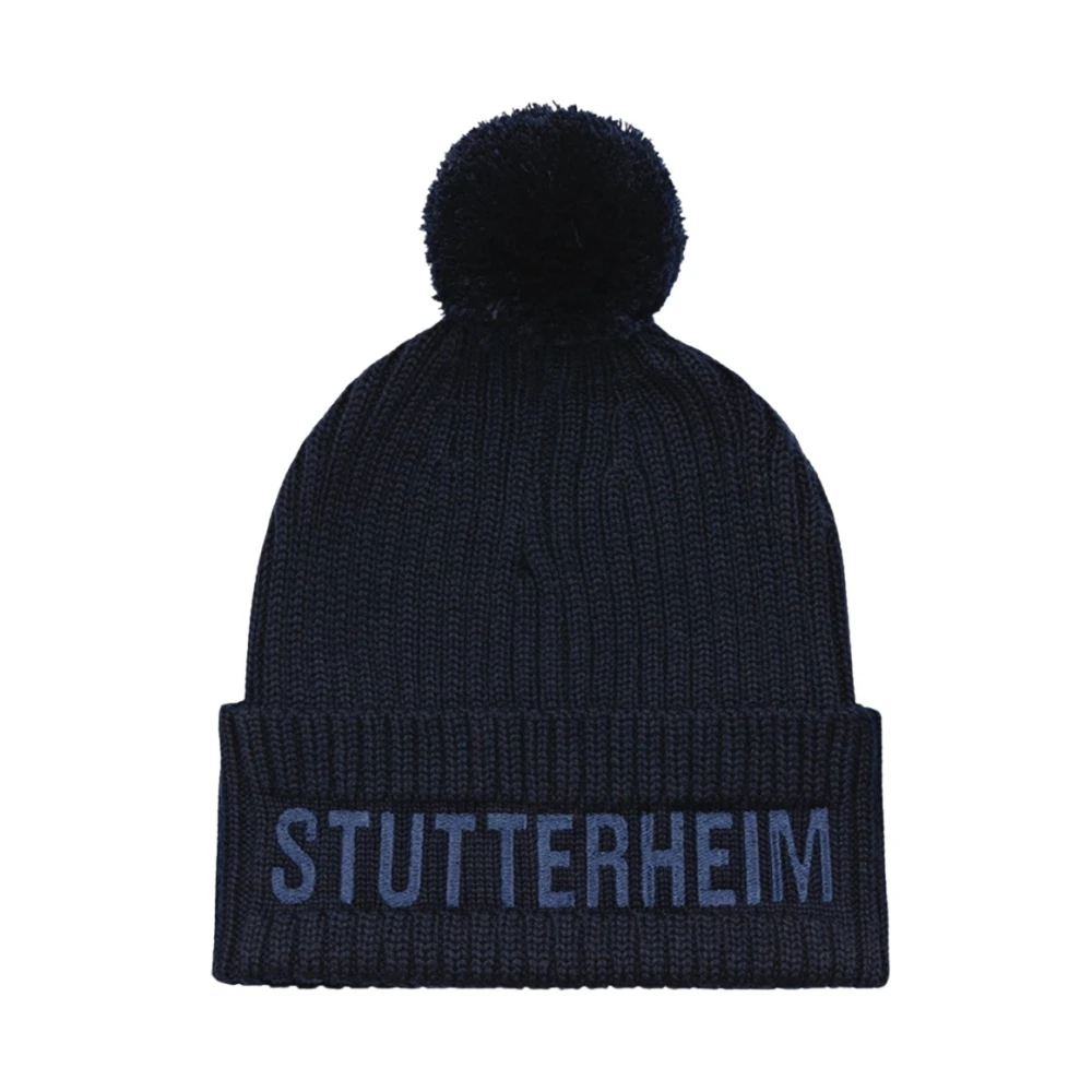 Stutterheim Pompon Ribgebreide Muts Blue Unisex