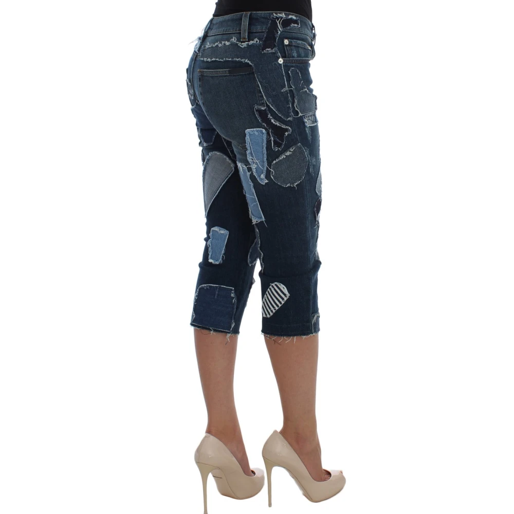 Dolce & Gabbana Blauwe Patchwork Jeans Shorts Black Dames