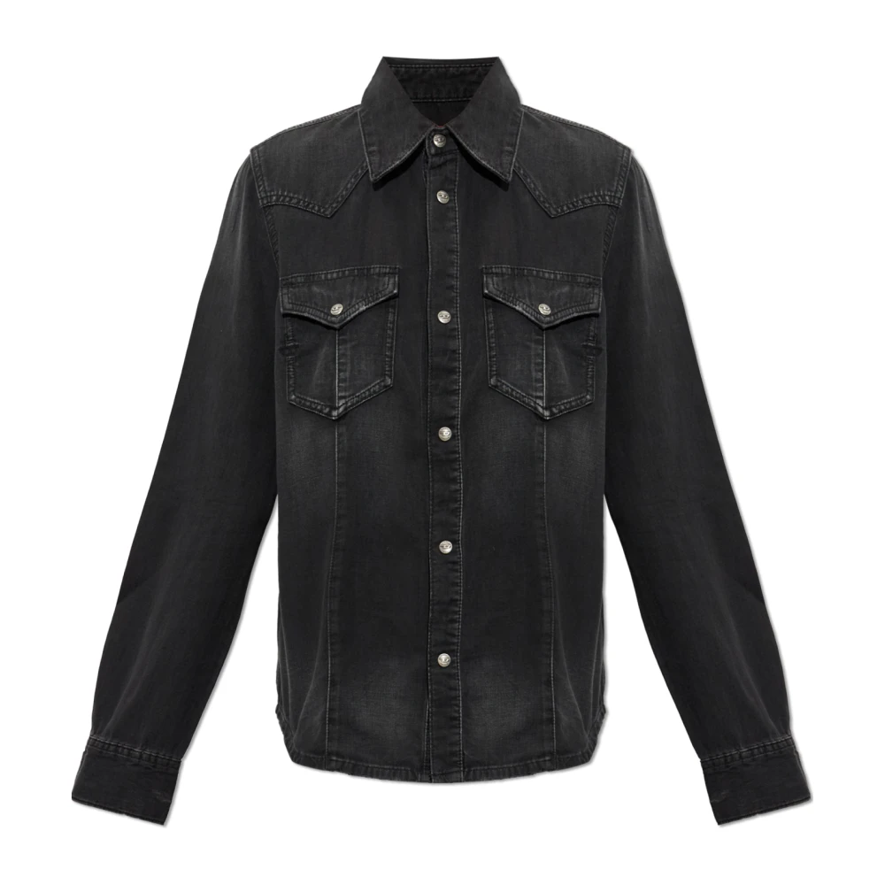 Diesel Nero Donna - Camicia Western In Denim Trattato - Camicie In Denim Piccolo - Immagine 2