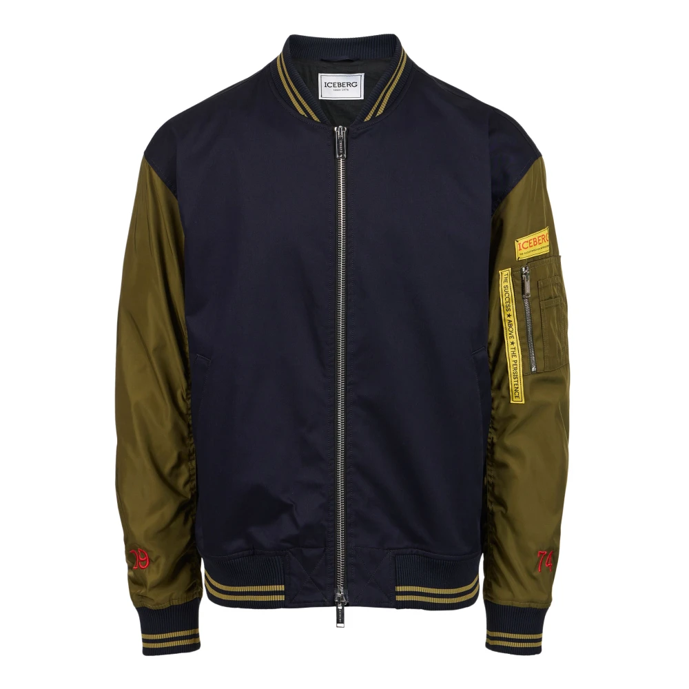 Iceberg Blauw en groen regular fit jack in gabardine met contrasterende mouwen Multicolor Heren