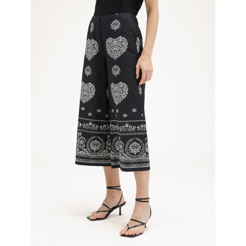 Motivi Ethno-patroon Cropped katoenen broek Black Dames
