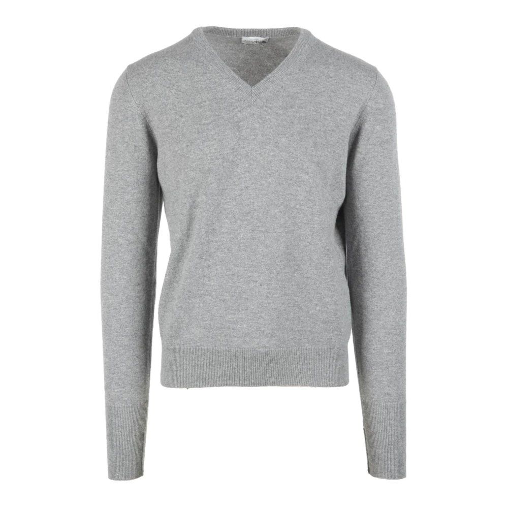 Ballantyne Men's Grey Cashmere V-Neck Knitwear In