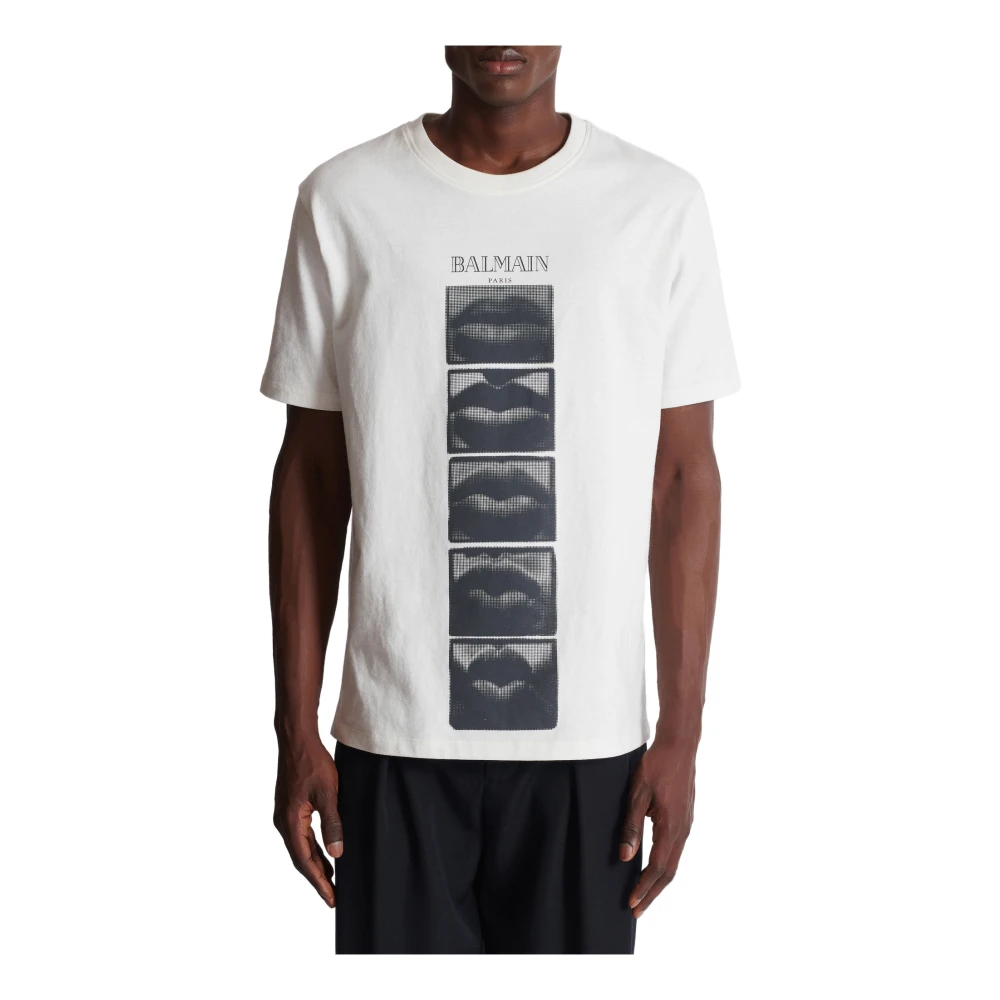 Balmain T-shirt met vintage Balain Lips print White Heren