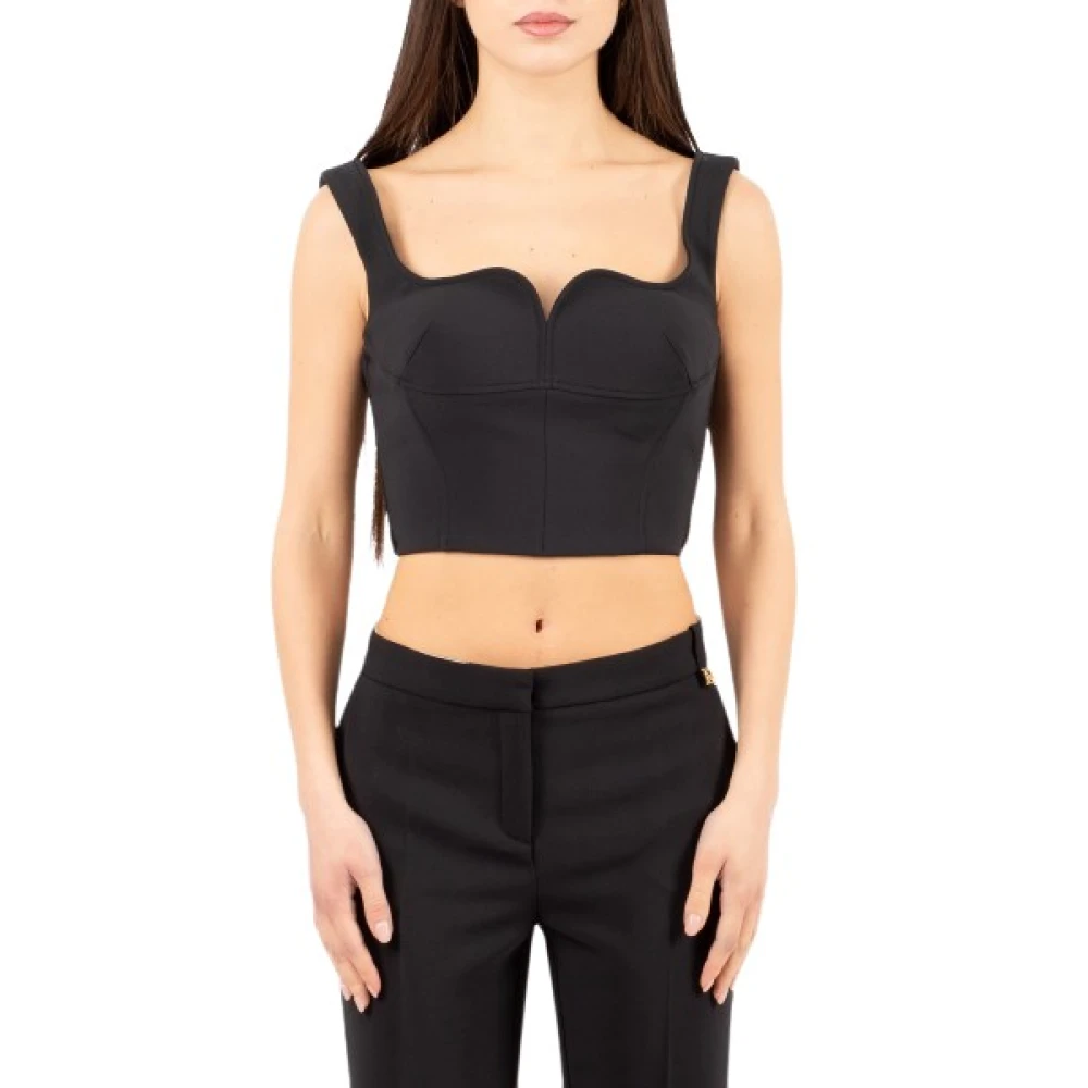 Elisabetta Franchi Women's Black Double-Layer Stretch Crepe Top - Sleeveless Tops - S - Tops