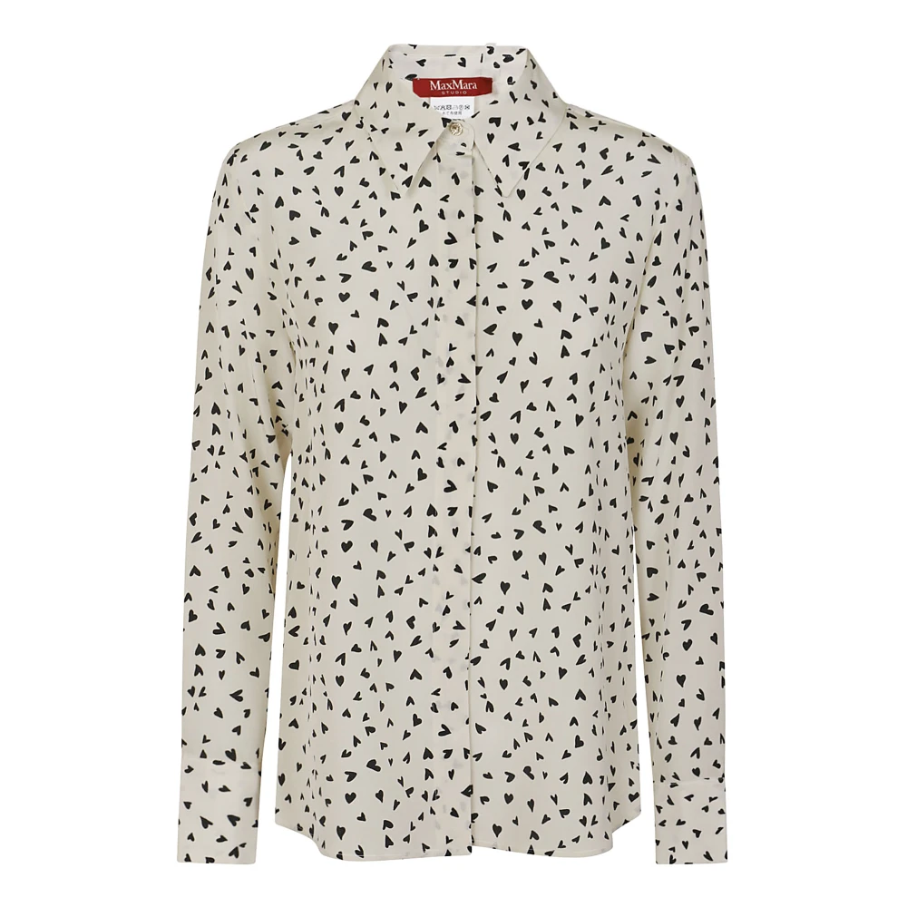 Max Mara Studio Zijden Bedrukte Blouse Ivoor Zwart White Dames