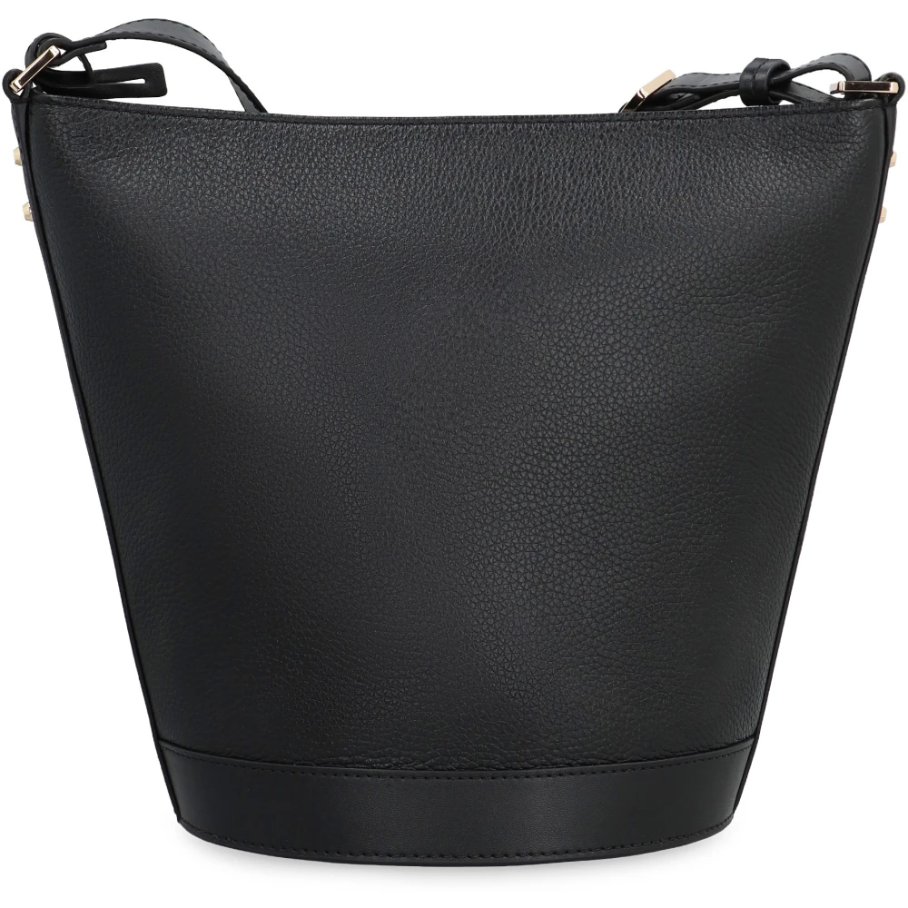 Michael Kors Korrelig Leren Bucket Tas met Logo Bedel Black Dames