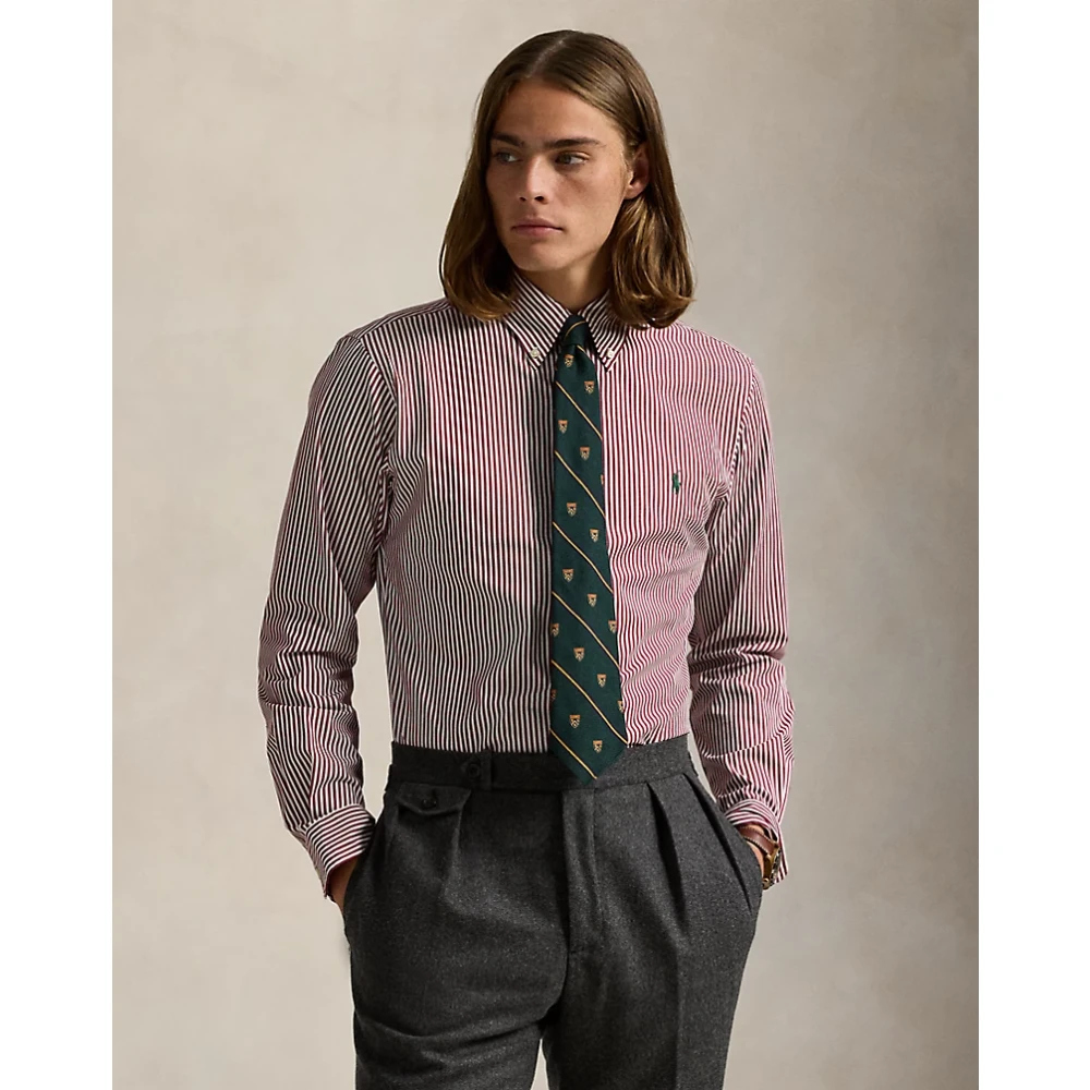 Polo Ralph Lauren Gestreepte Stretch Popeline Overhemd Pink Heren