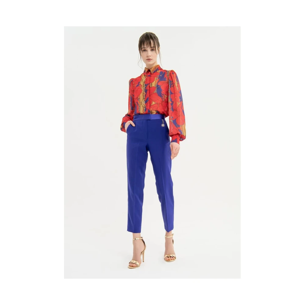 Fracomina Reguliere broek van technische stof met satijnen riem Blue Dames