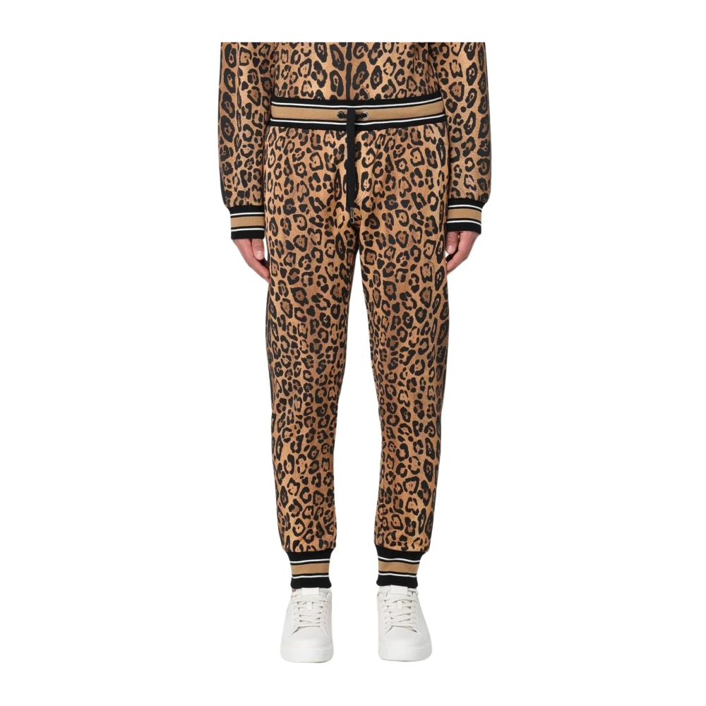 Dolce & Gabbana Men's Brown Leopard Print Joggers Stylish Trousers Small