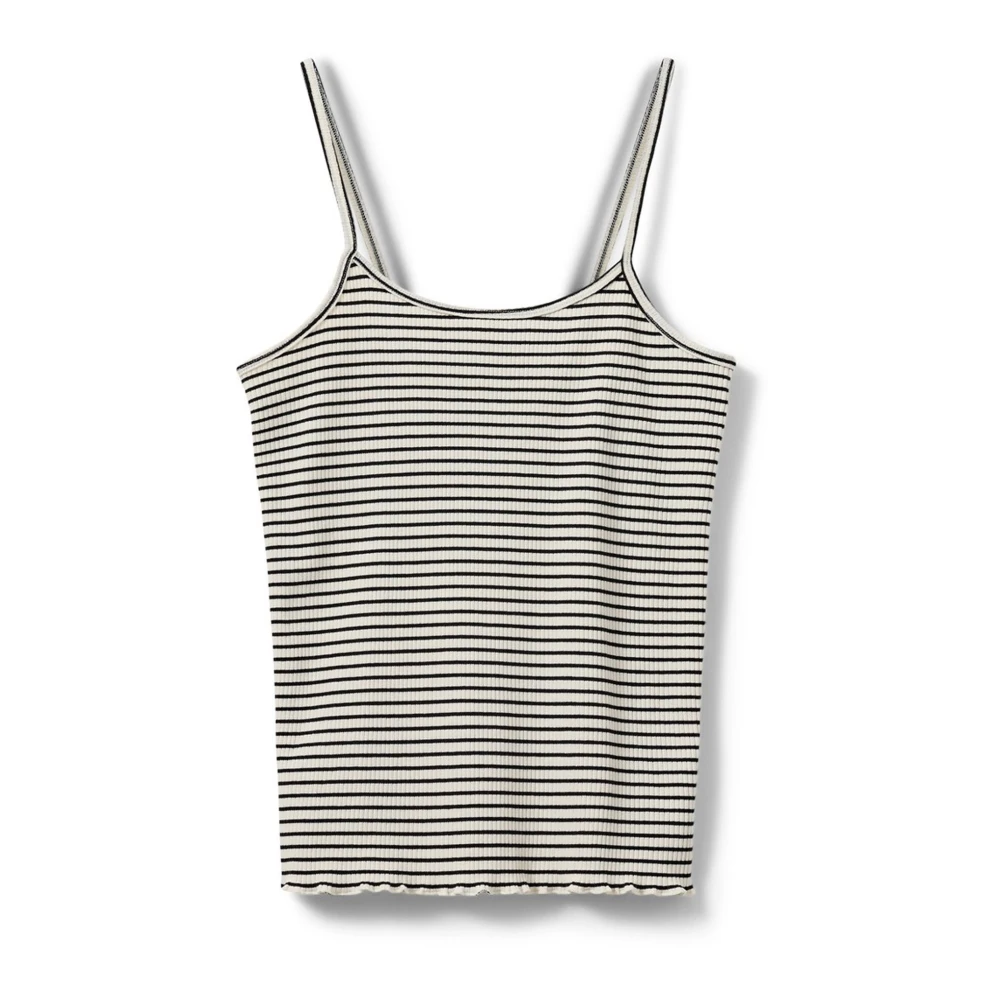 Sofie Schnoor Gestreepte Zwarte Top met Gerimpelde Zoom Black Dames