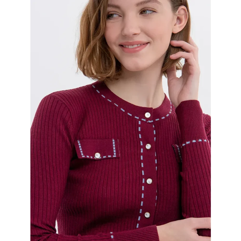 Fracomina Bordeaux Cardigan Herfst Winter 2023 Collectie Red Dames