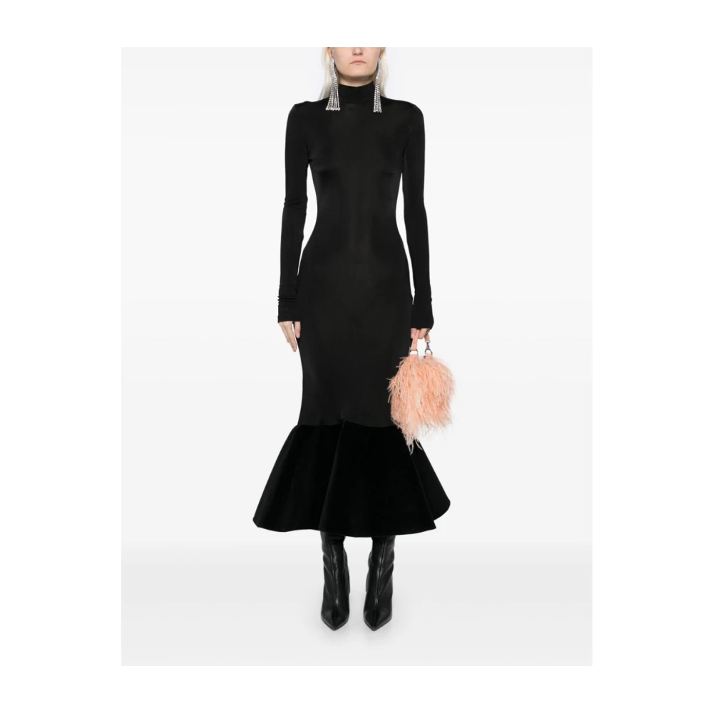 David Koma Zwarte Zeemeermin Silhouet Jurk met Fluweel Trim Black Dames