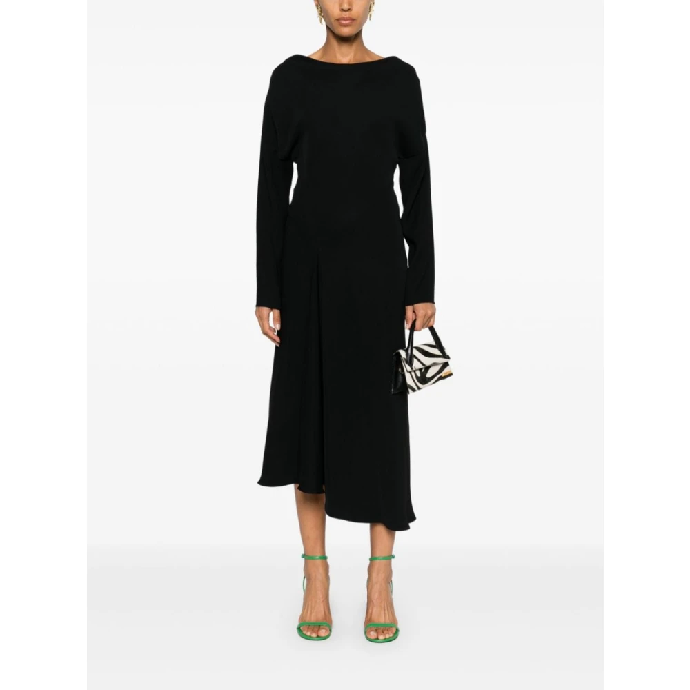 P.a.r.o.s.h. Zwarte Textuur Jurk Boothals Wijd Uitlopende Rok Black Dames