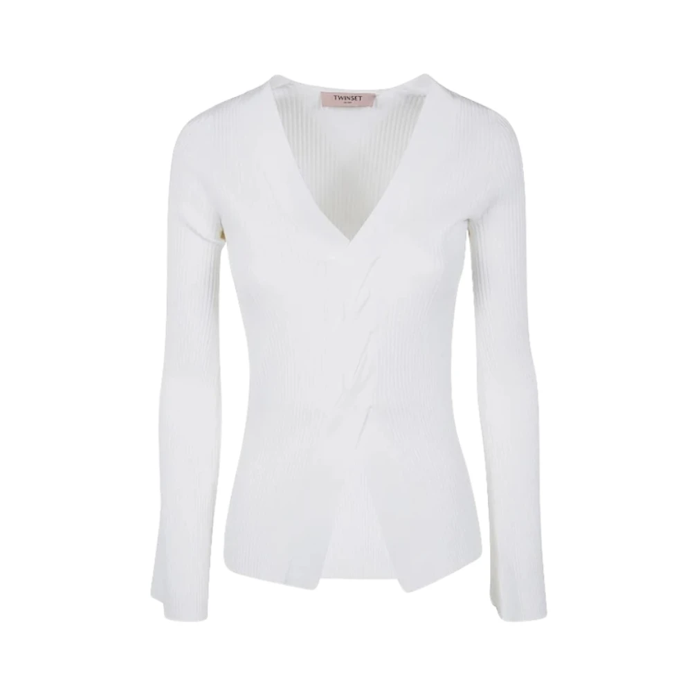 Twinset Geribbelde V-hals Sweaters Room Beige Dames
