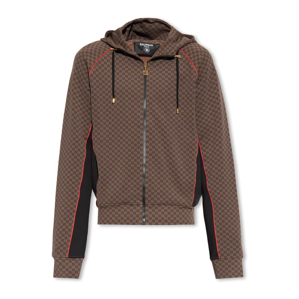 Balmain Geborduurde hoodie Brown Heren