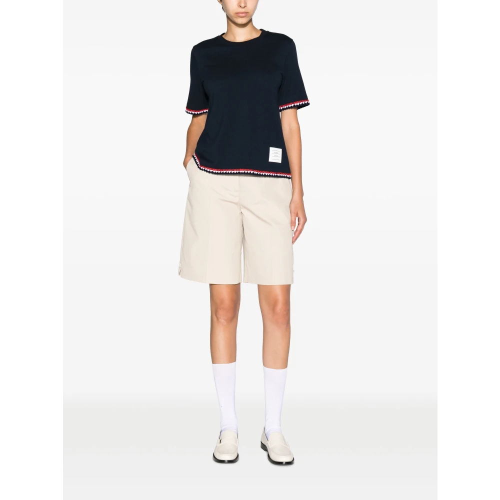 Thom Browne Navy Tricolor Gestreept Katoenen Tee Blue Dames