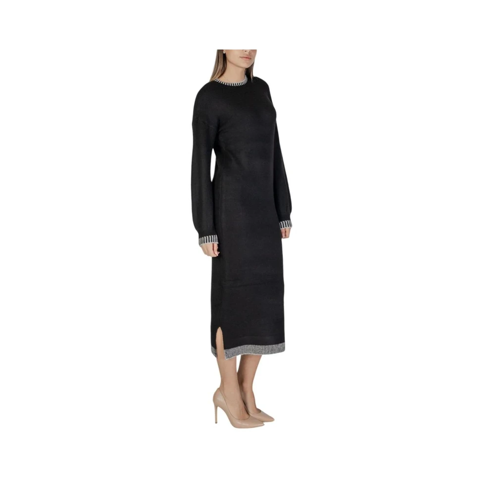 Vila Zwarte Polyester Blend Jurk Herfst Winter Collectie Black Dames