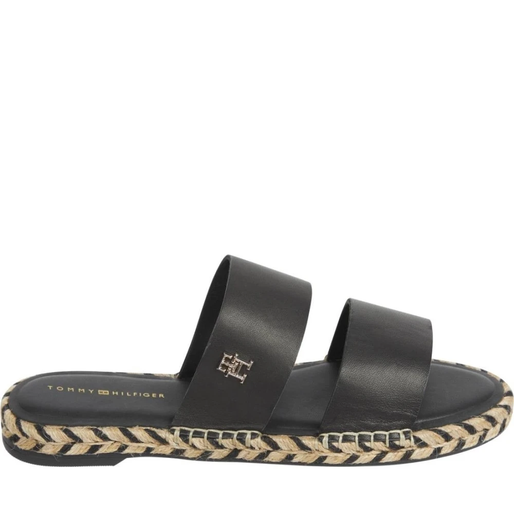 Tommy Hilfiger Women's Black Sliders, 5 Uk, Leather Flat Esp Sandal