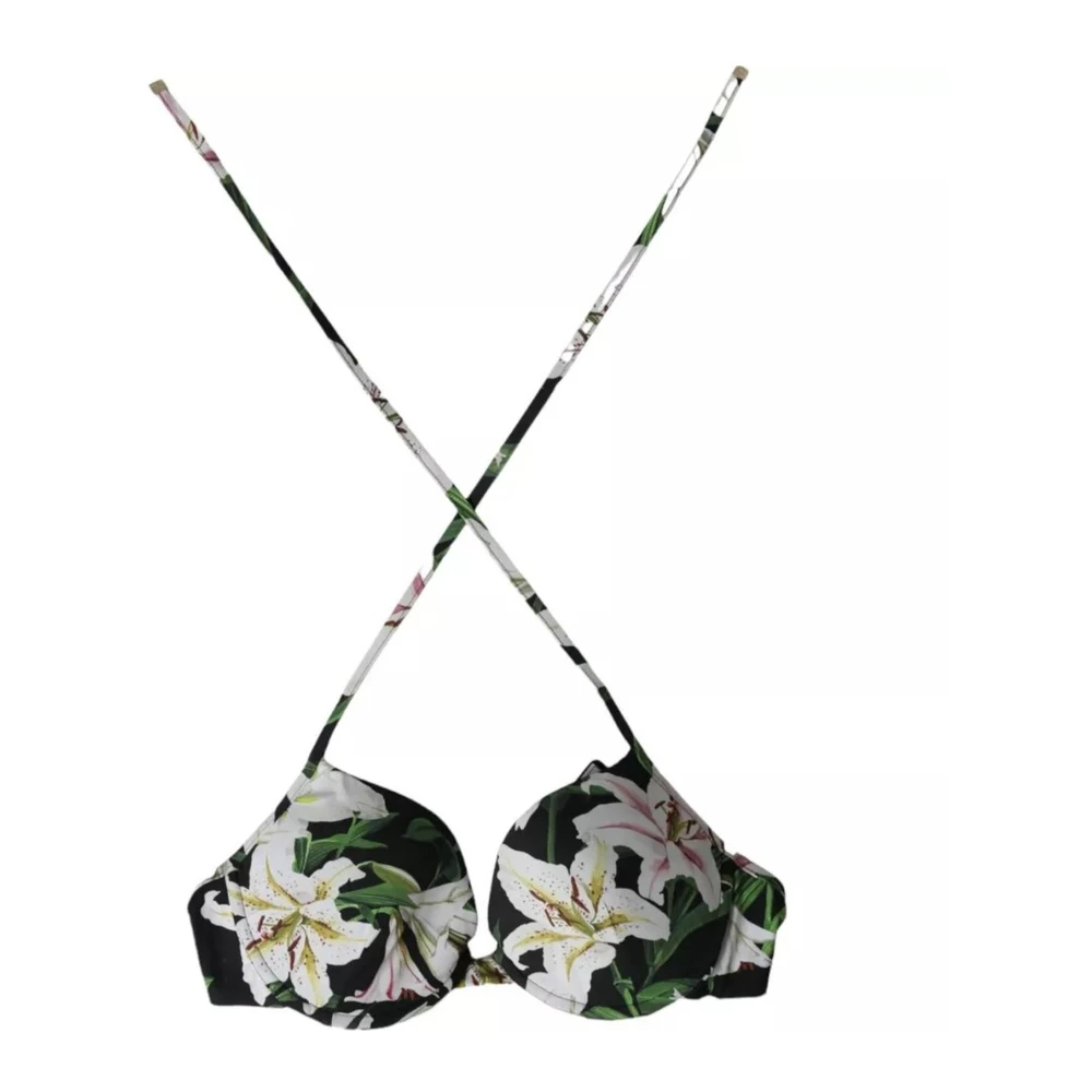 Dolce & Gabbana Zwarte Bloemen Halter Bikini Top Multicolor Dames