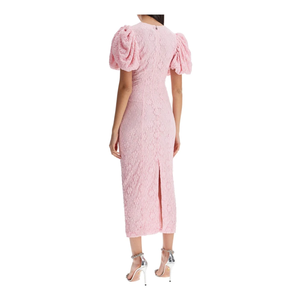Rotate Birger Christensen Roze Bloemige Midi Jurk met Pofmouwen Pink Dames