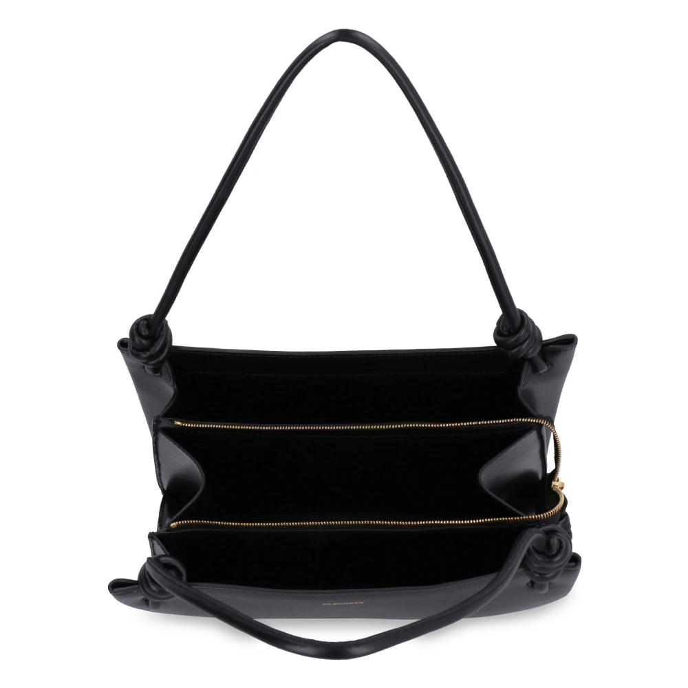 Jil Sander Kalfsleren Handtas met Twee Handvatten Black Dames