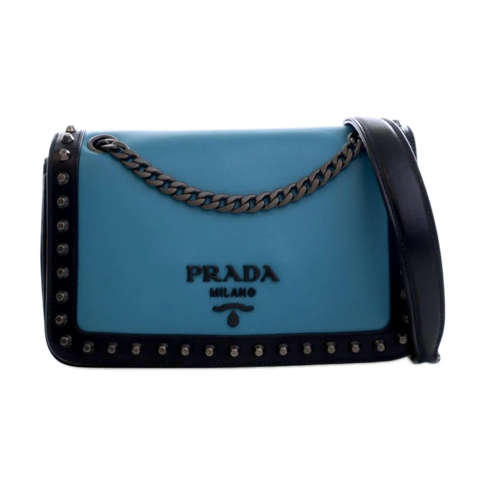 Prada Vintage Women's Blue Vintage Cross Body Bags, One Size, Pre-Owned Studded Flap Bag