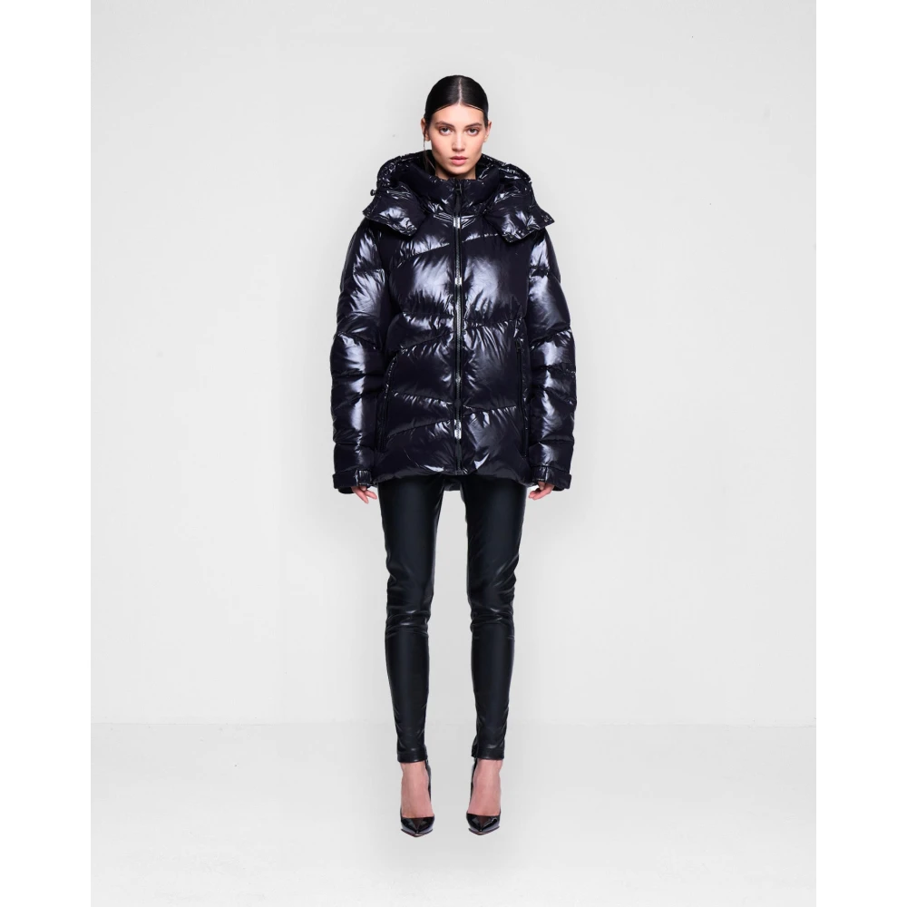Silvian Heach Glanzende Gewatteerde Hoodie Black Dames
