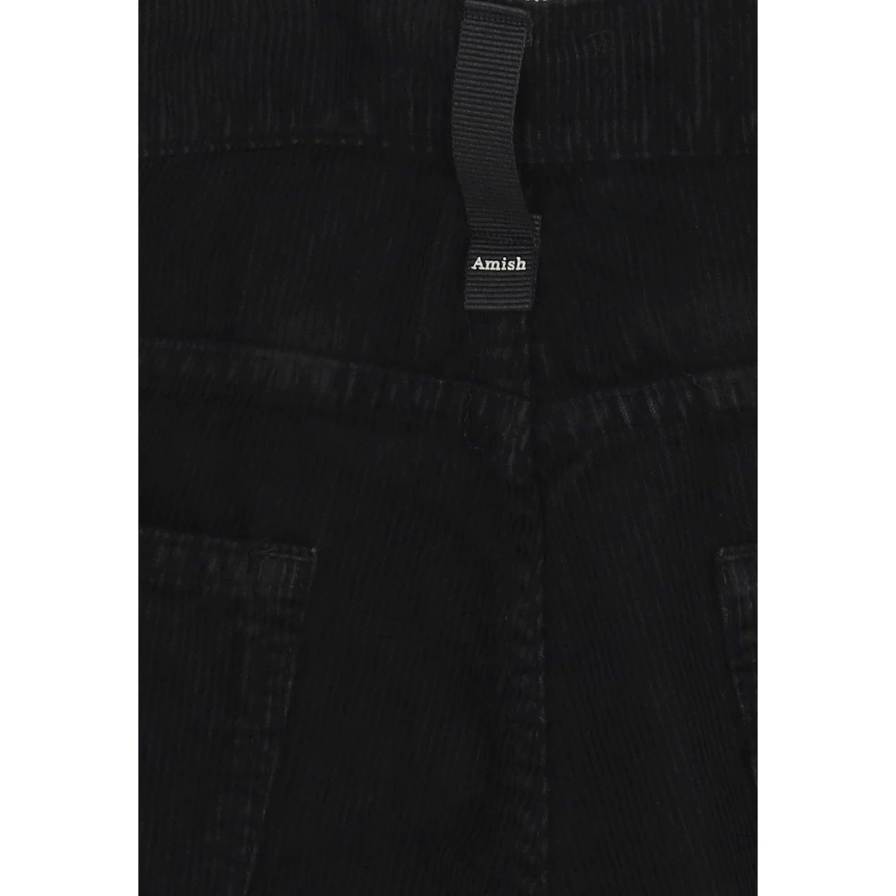 Amish Fluwelen Zwarte Broek met Logo Sluiting Black Heren