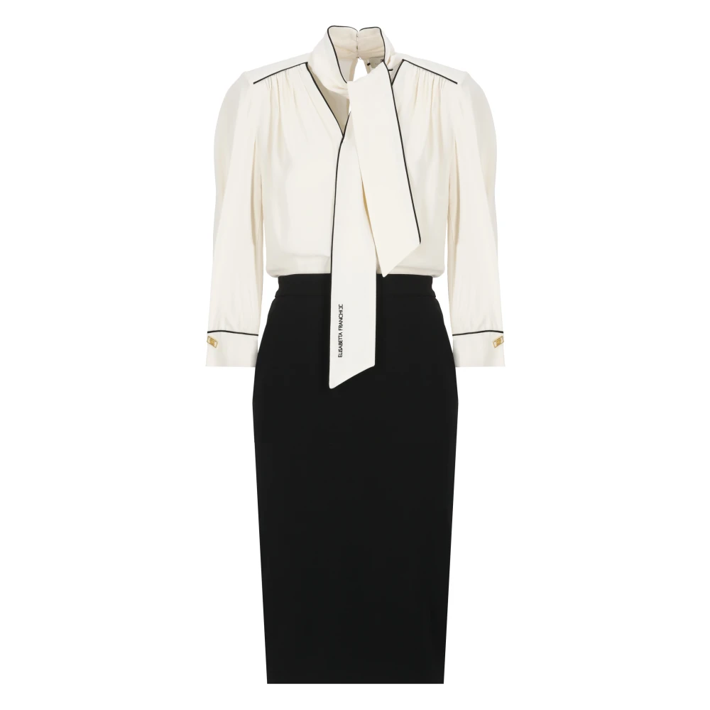 Elisabetta Franchi V-hals viscose jurk in ivoor en zwart Multicolor Dames
