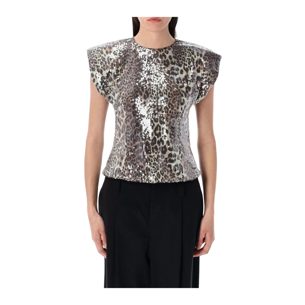 Ganni Women's Brown Blouses, S, Sequin Embellished Top