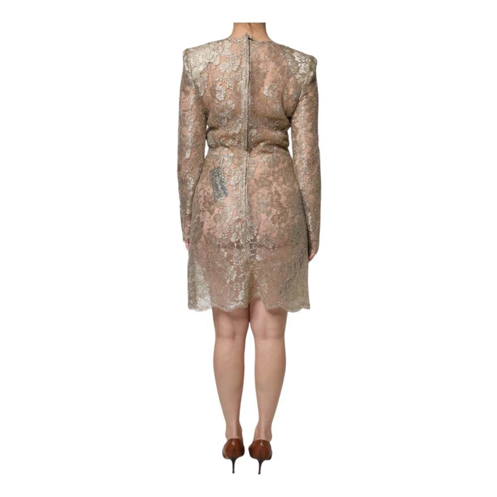 Dolce & Gabbana Bloemen Kant Sheath Mini Jurk Goud Yellow Dames
