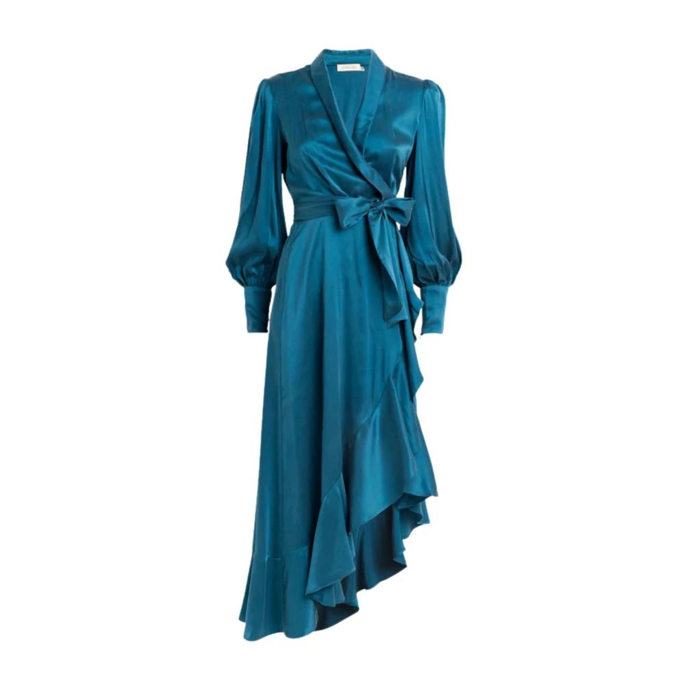 Zimmermann Zijden Wrap Midi Jurk Teal Blue Dames