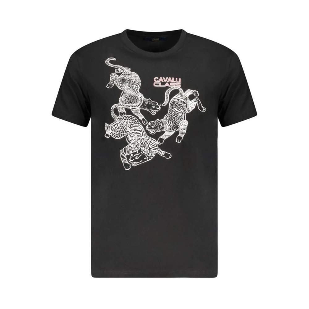 Cavalli Class Men's Black Leopards Graphic Tee For