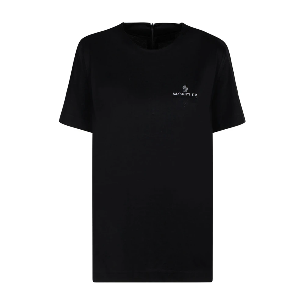 Moncler Zwart Katoenen Jersey Logo T-Shirt Black Dames