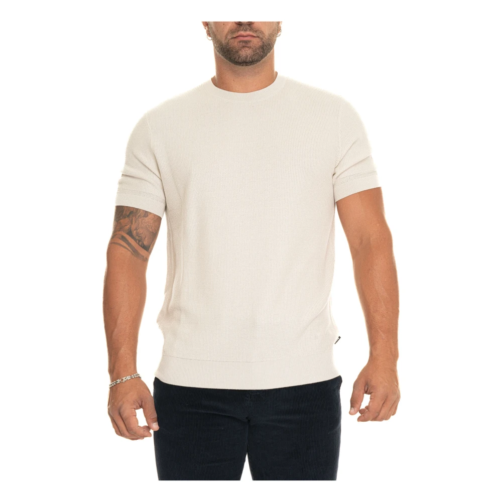 Boss Ronde hals trui met korte mouwen Beige Heren