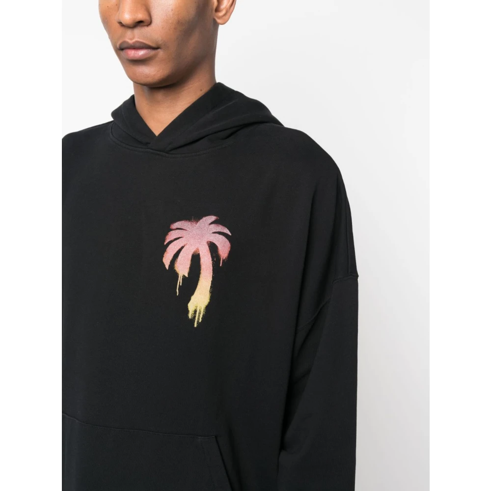 Palm Angels Zwarte Katoenen Jersey Hoodie met I Love PA Print Black Heren