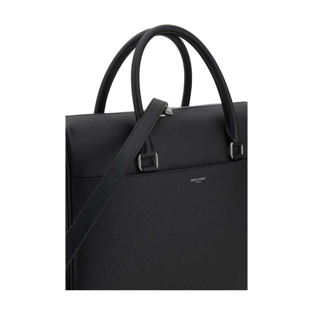 Saint Laurent Stijlvolle leren aktetas met verstelbare band Black Heren